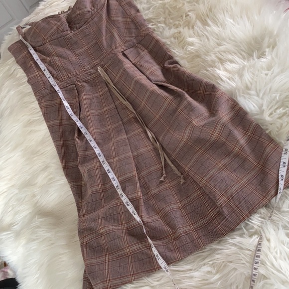 BCBG Girls rouched back midi padded bra brown tan career plad plaid dress size 8 - Picture 15 of 17